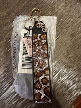 Victoria's Secret Leopard Print Crystal Wristlet Keychain - Brown